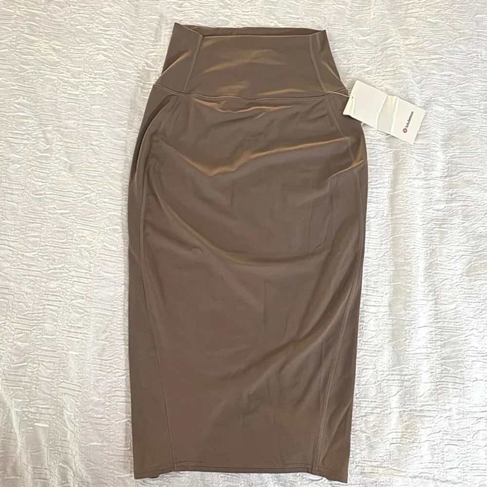 NWT New Lululemon Nulu™ Slim Fit High-Rise Midi Skirt Taupetastic Brown Pencil 4 - Picture 3 of 14